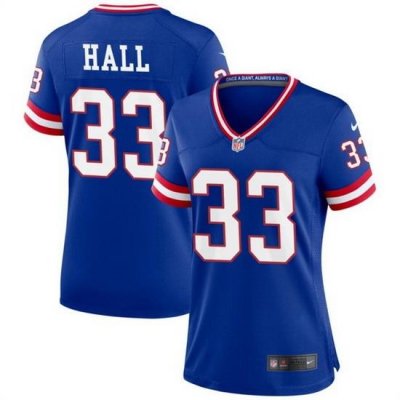 Women New York Giants 33 Hassan Hall Blue Throwback Stitched Jersey 28Run Small 29