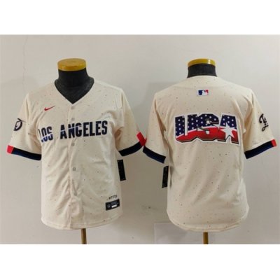 Youth Los Angeles Dodgers Team Big Logo Cream 2024 City Connect Limited Stitched Baseball Jersey 4