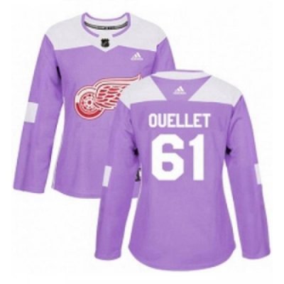 Womens Adidas Detroit Red Wings 61 Xavier Ouellet Authentic Purple Fights Cancer Practice NHL Jersey