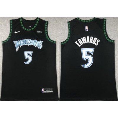 Men Minnesota Timberwolves 5 Anthony Edwards Black City Edition Stitched Jersey