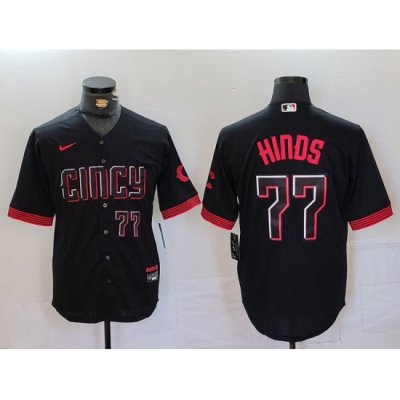 Men  Cincinnati Reds 77 Rece Hinds Black 2023 City Connect Stitched Baseball Jersey 2