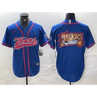 Men Philadelphia 76ers Team Big Logo Royal Cool Base Stitched Baseball Jersey