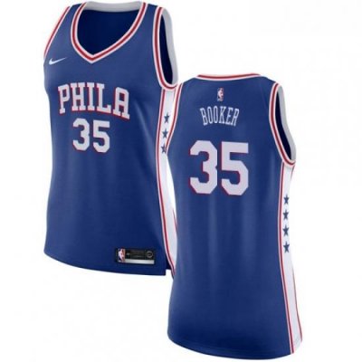 Womens Nike Philadelphia 76ers 35 Trevor Booker Authentic Blue NBA Jersey Icon Edition