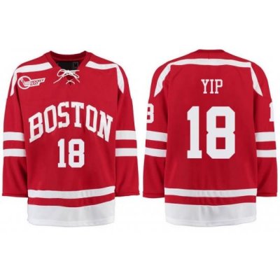 Boston University Terriers BU 18 Brandon Yip Red Stitched Hockey Jersey