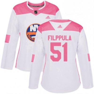 Womens Adidas New York Islanders 51 Valtteri Filppula Authentic White Pink Fashion NHL Jersey