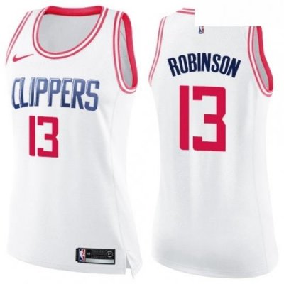 Womens Nike Los Angeles Clippers 13 Jerome Robinson Swingman White Pink Fashion NBA Jersey