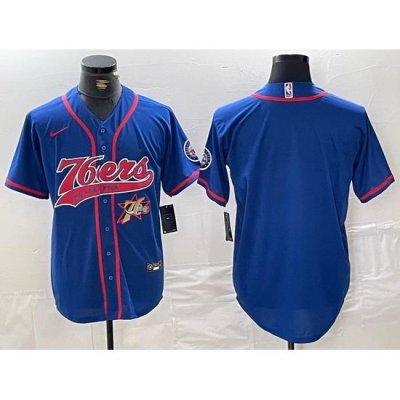 Men Philadelphia 76ers Team Big Logo Royal Cool Base Stitched Baseball Jersey 1