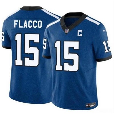 Men Indianapolis Colts 15 Joe Flacco Blue 2024 F U S E  Throwback Vapor Limited Stitched Football Jersey