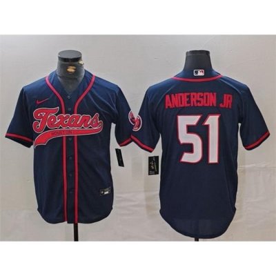 Men Houston Texans 51 Will Anderson Jr  Navy With Patch Cool Base Stitched Baseball Jersey