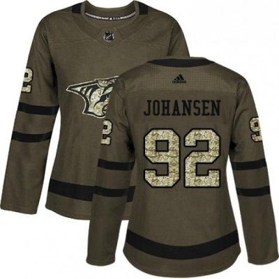 Womens Adidas Nashville Predators 92 Ryan Johansen Authentic Green Salute to Service NHL Jersey