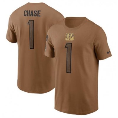 Men Cincinnati Bengals 1 Ja 27Marr Chase 2023 Brown Salute To Service Name  26 Number T Shirt