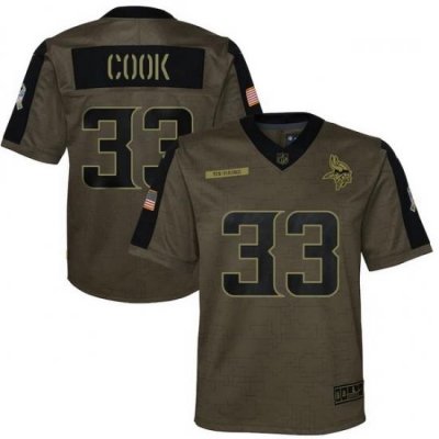 Youth Minnesota Vikings Dalvin Cook Nike Olive 2021 Salute To Service Game Jersey