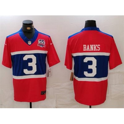 Men New York Giants 3 Deonte Banks Century Red 100TH Season Commemorative Patch Limited Stitched Football Jersey