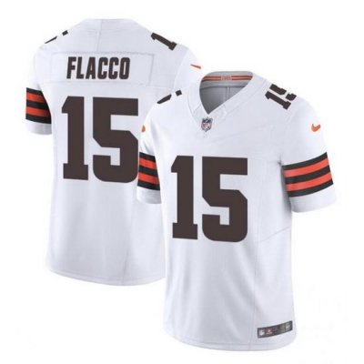 Men Cleveland Browns 15 Joe Flacco White 2023 F U S E  Vapor Limited Stitched Football Jersey