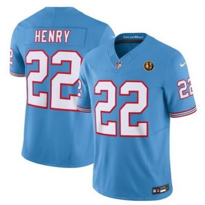 Men Tennessee Titans 22 Derrick Henry Blue 2023 F U S E  Throwback With John Madden Patch Vapor Limited Stitched Football Jersey