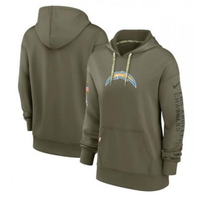 Women Los Angeles Chargers 2022 Olive Salute To Service Therma Performance Pullover Hoodie