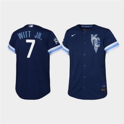 Youth Kansas City Royals 7 Bobby Witt Jr  2022 Navy City Connect Stitched Baseball Jersey