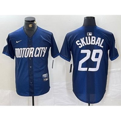 Men Detroit Tigers 29 Tarik Skubal 2024 Navy City Connect Cool Base Stitched Limited jerseys 2