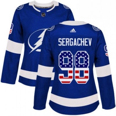 Womens Adidas Tampa Bay Lightning 98 Mikhail Sergachev Authentic Blue USA Flag Fashion NHL Jersey