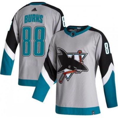 Men San Jose Sharks 88 Brent Burns Gray 2020 21 Reverse Retro Adidas Jersey