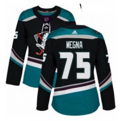 Womens Adidas Anaheim Ducks 75 Jaycob Megna Authentic Black Teal Third NHL Jersey