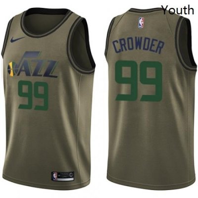 Youth Nike Utah Jazz 99 Jae Crowder Swingman Green Salute to Service NBA Jersey