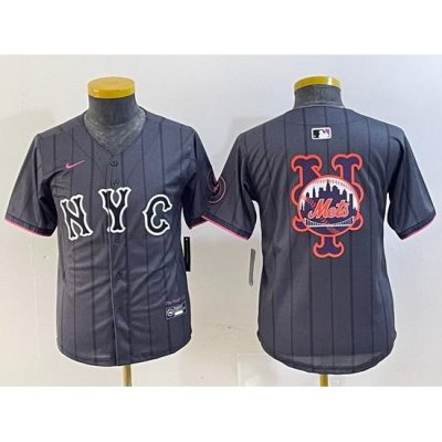 Youth New York Mets Team Big Logo Graphite 2024 City Connect Limited Stitched Baseball Jersey 5