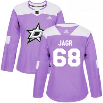 Womens Adidas Dallas Stars 68 Jaromir Jagr Authentic Purple Fights Cancer Practice NHL Jersey