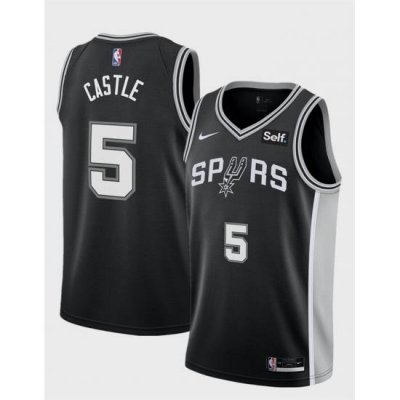 Men San Antonio Spurs 5 Stephon Castle Black 2024 Draft Icon Edition Stitched Basketball Jersey