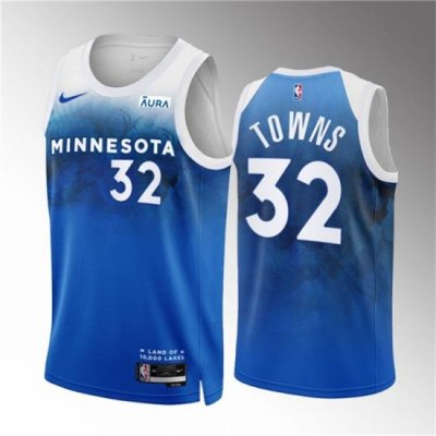 Men Minnesota Timberwolves 32 Karl Anthony Towns Blue 2023 24 City Edition Stitched Jersey