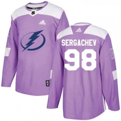 Youth Adidas Tampa Bay Lightning 98 Mikhail Sergachev Authentic Purple Fights Cancer Practice NHL Jersey