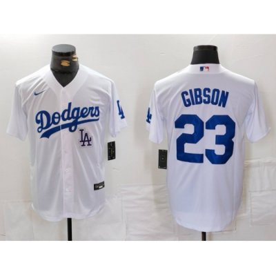 Men Los Angeles Dodgers 23 Kirk Gibson White Cool Base Stitched Baseball Jersey 3