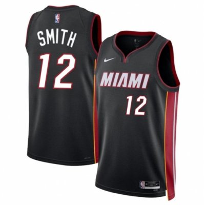 Men Miami Heat 12 Dru Smith Black 2024 Icon Edition Stitched Basketball Jersey