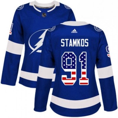 Womens Adidas Tampa Bay Lightning 91 Steven Stamkos Authentic Blue USA Flag Fashion NHL Jersey