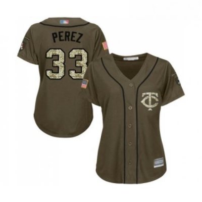 Womens Minnesota Twins 33 Martin Perez Authentic Green Salute to Service Baseball Jersey