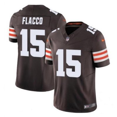 Men Cleveland Browns 15 Joe Flacco Brown 2023 F U S E  Vapor Limited Stitched Football Jersey