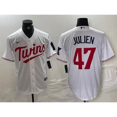 Men Minnesota Twins 47 Edouard Julien White Cool Base Stitched Jerseys