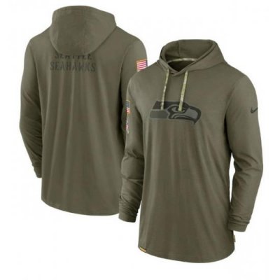 Men Seattle Seahawks 2022 Olive Salute To Service Tonal Pullover Hoodie