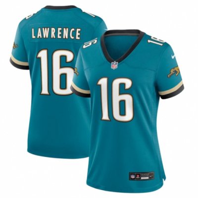 Women Jacksonville Jaguars 16 Trevor Lawrence Teal 2024 Prowler Throwback Vapor Limited Stitched Football Jersey