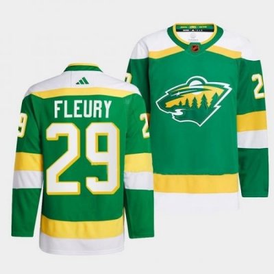 Men Minnesota Wild 29 Marc Andre Fleury Green 2022 23 Reverse Retro Stitched Jersey