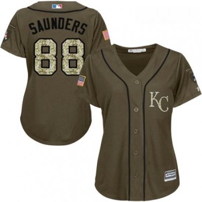 Womens Majestic Kansas City Royals 88 Michael Saunders Replica Green Salute to Service MLB Jersey