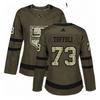 Womens Adidas Los Angeles Kings 73 Tyler Toffoli Authentic Green Salute to Service NHL Jersey