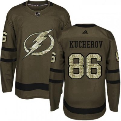 Youth Adidas Tampa Bay Lightning 86 Nikita Kucherov Authentic Green Salute to Service NHL Jersey