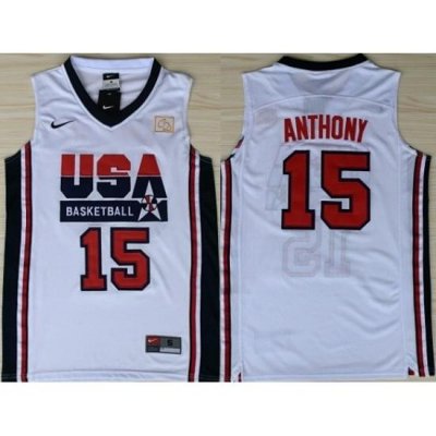 1992 Olympics Team USA 15 Carmelo Anthony White Swingman Jersey