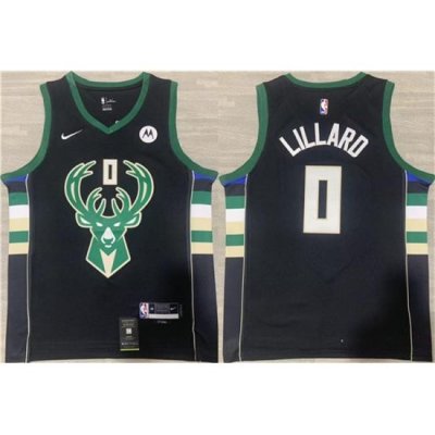 Men Milwaukee Bucks 0 Damian Lillard Black Stitched Basketball Jersey