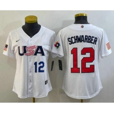 Womens USA Baseball 12 Kyle SchWarber Number 2023 White World Classic Stitched Jersey