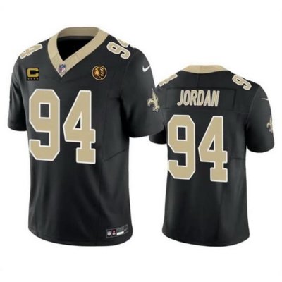 Men New Orleans Saints 94 Cameron Jordan Black 2023 F U S E  With 4 Star C Patch And John Madden Patch Vapor Limited Stitched Football Jersey