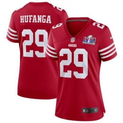 Women San Francisco 49ers 29 Talanoa Hufanga Red 2023 F U S E  With John Madden Patch Vapor Limited Stitched Football 2024 Super Bowl LVIII Jersey