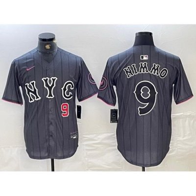 Men NeW York Mets 9 Brandon Nimmo Graphite 2024 City Connect Limited Stitched Baseball Jersey 5