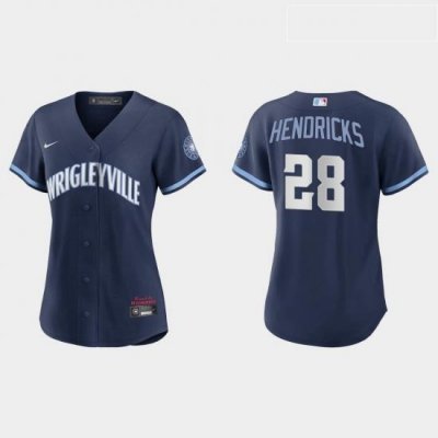 Chicago Cubs 28 Kyle Hendricks Women Nike 2021 City Connect Navy MLB Jersey